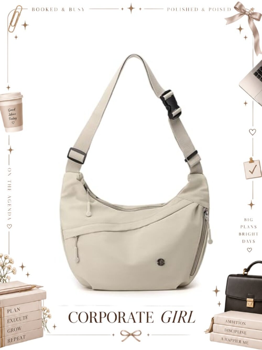 Nylon Crescent Crossbody Bag Lightweight Shoulder Tote Travel Purse